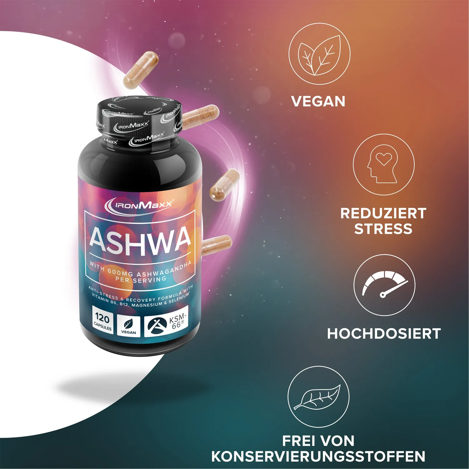 IronMaxx Ashwagandha KSM-66 Kapseln 120 Stück mit Magnesium