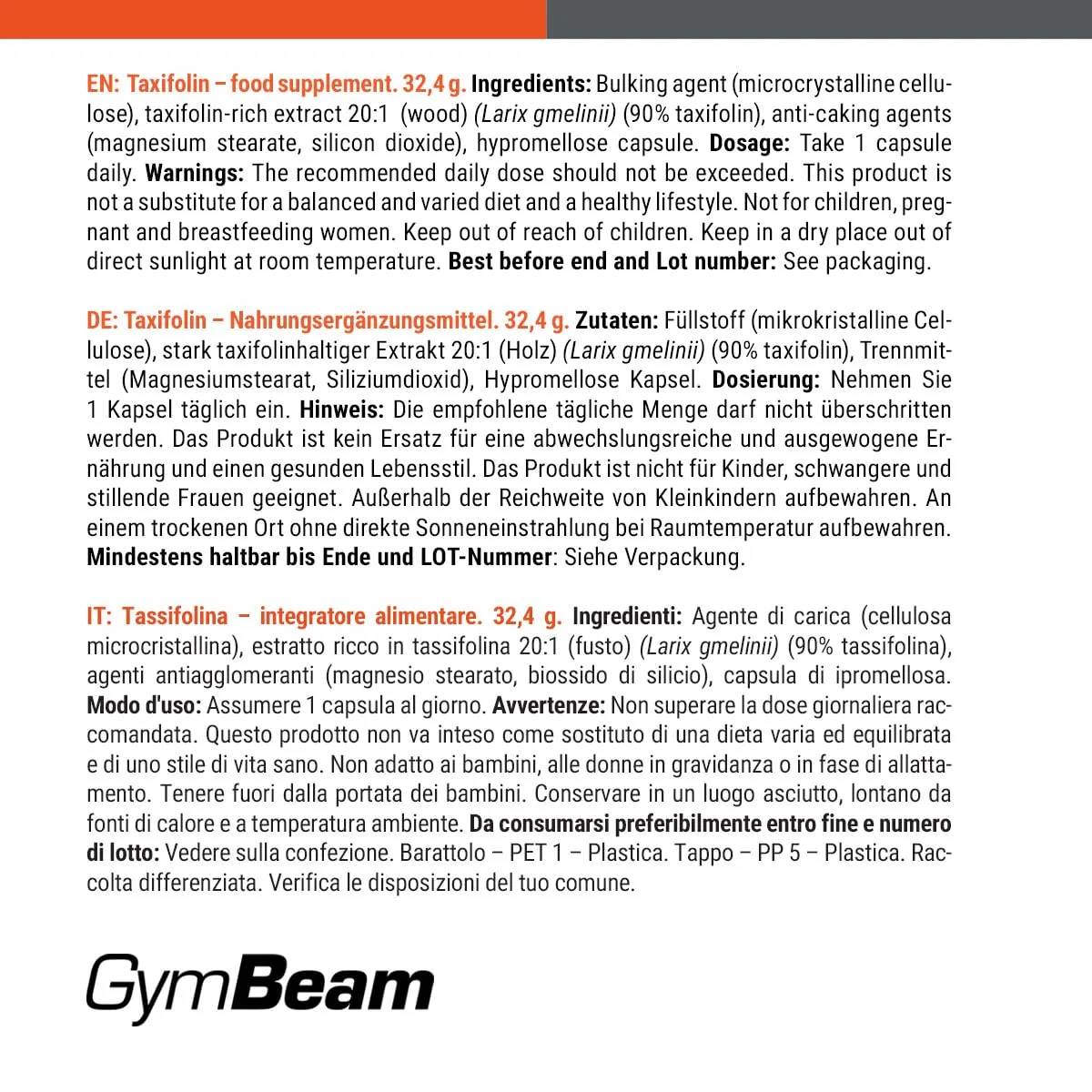 GymBeam Taxifolin Kapseln 60 Stk 90 mg vegan