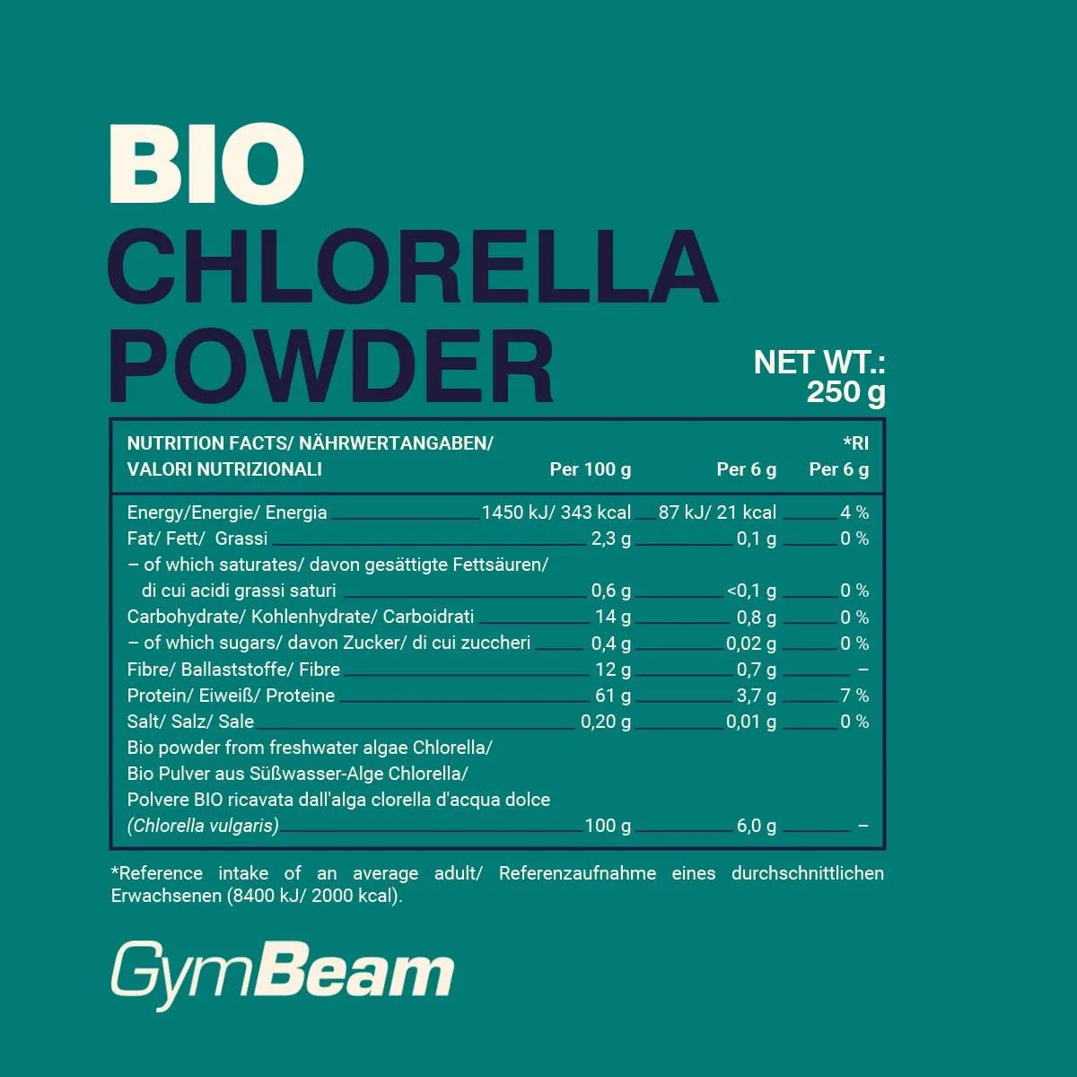 GymBeam Chlorella Pulver 250 g Bio vegan eisenreich