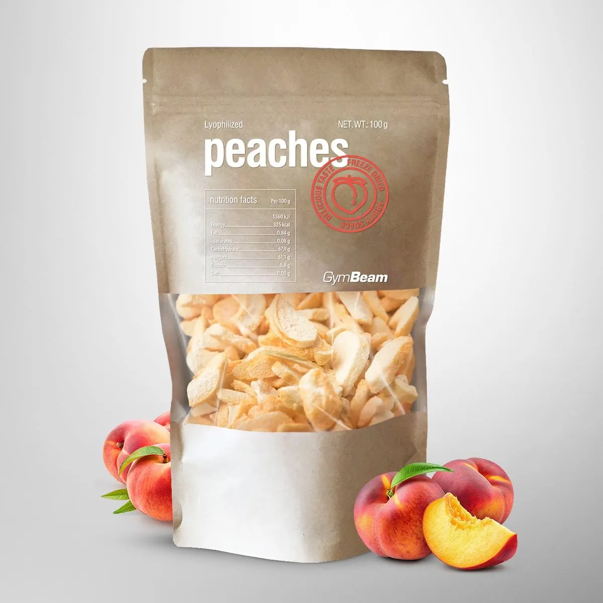 GymBeam Gefriergetrocknete Pfirsiche Snack 100 g zuckerfrei