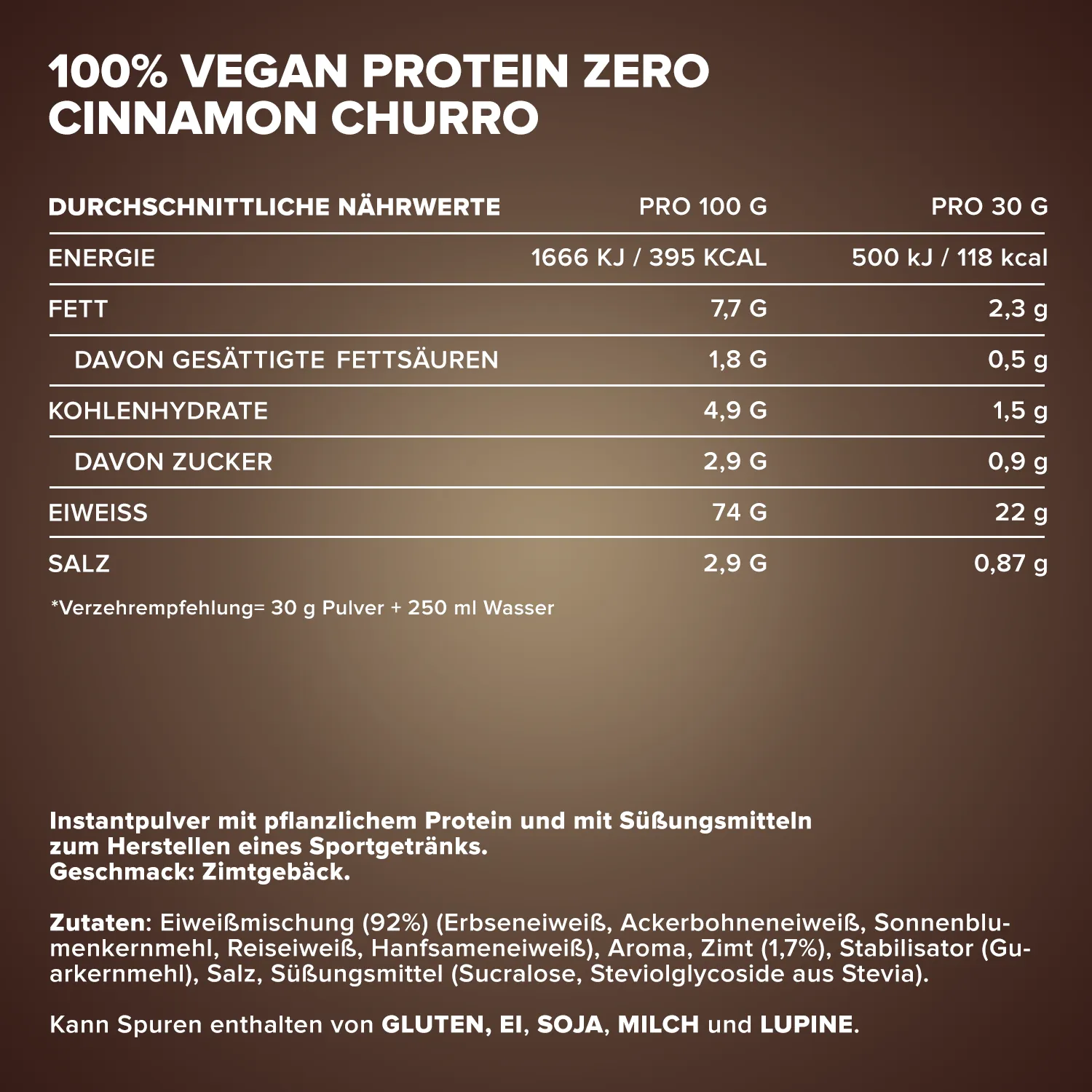 IronMaxx 100% Vegan Protein Zero Pulver 500g Cinnamon Churro