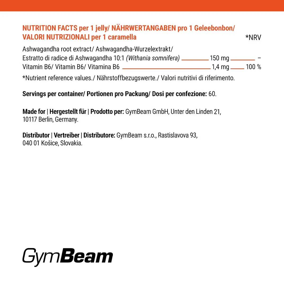 GymBeam Ashwagandha Gummies Beere 60 Stk mit Vitamin B6