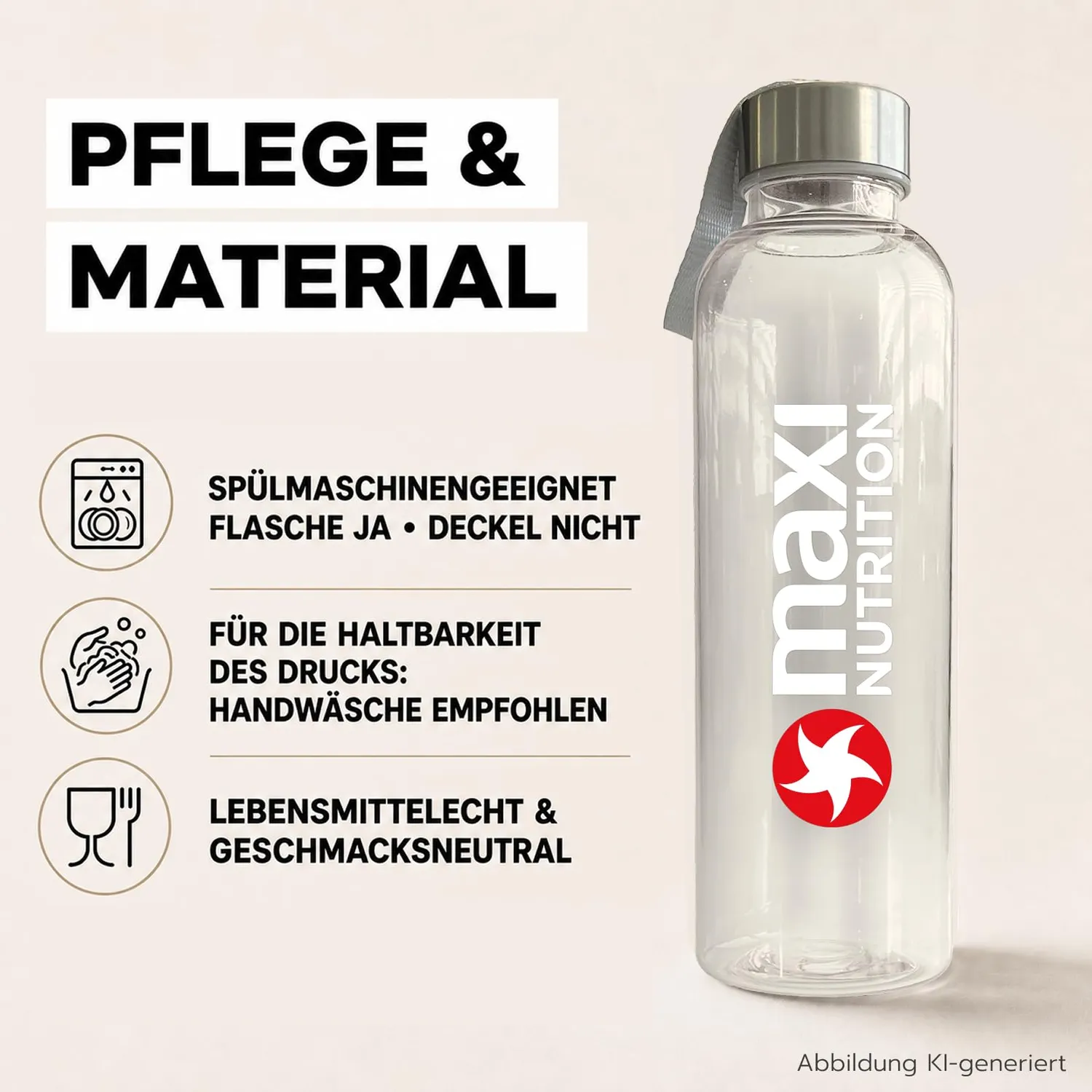 MaxiNutrition Trinkflasche 580ml transparent für Kohlensäure