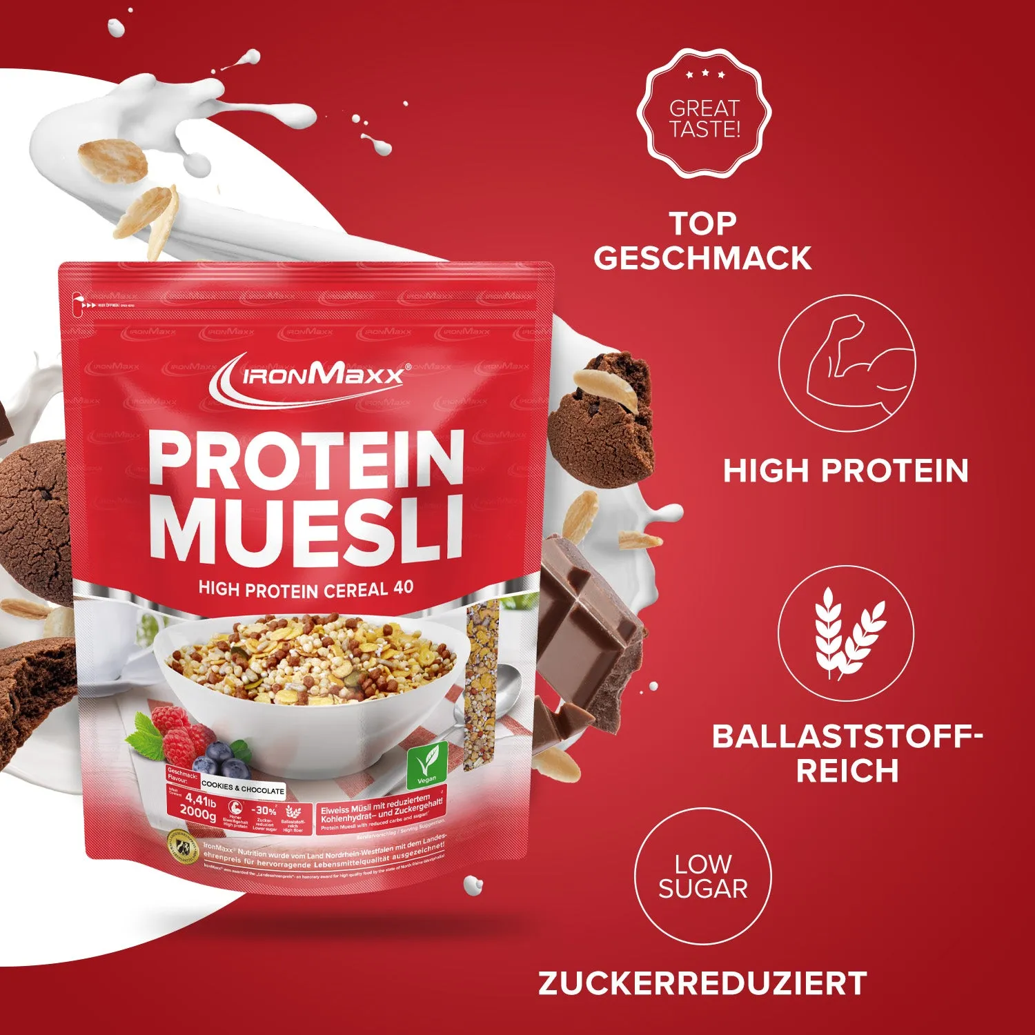 IronMaxx Protein Müsli Cookies & Chocolate 2000g vegan