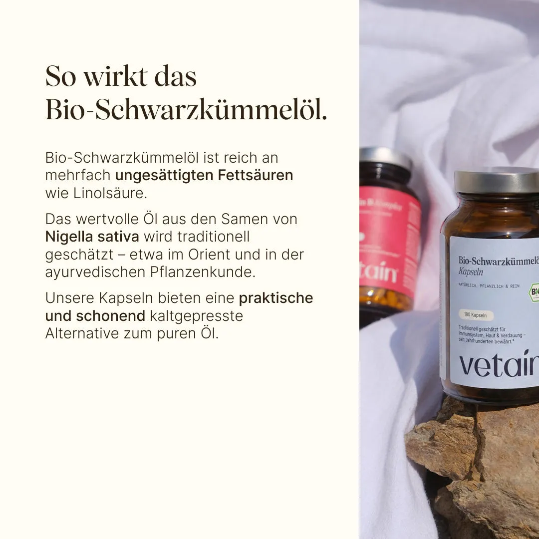 VETAIN Bio-Schwarzkümmelöl Kapseln 180 Stück Bio