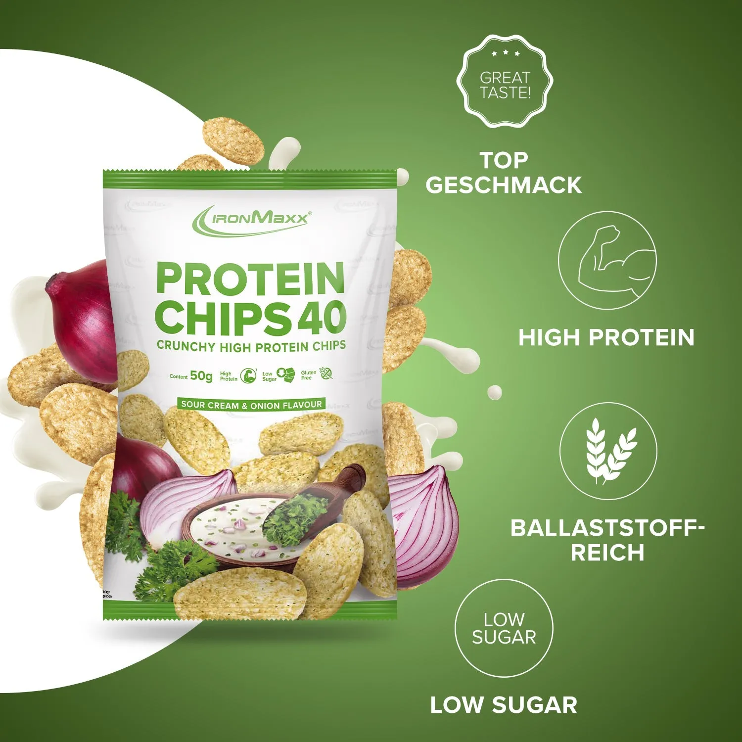 IronMaxx Protein Chips 40 Sour Cream 50 g