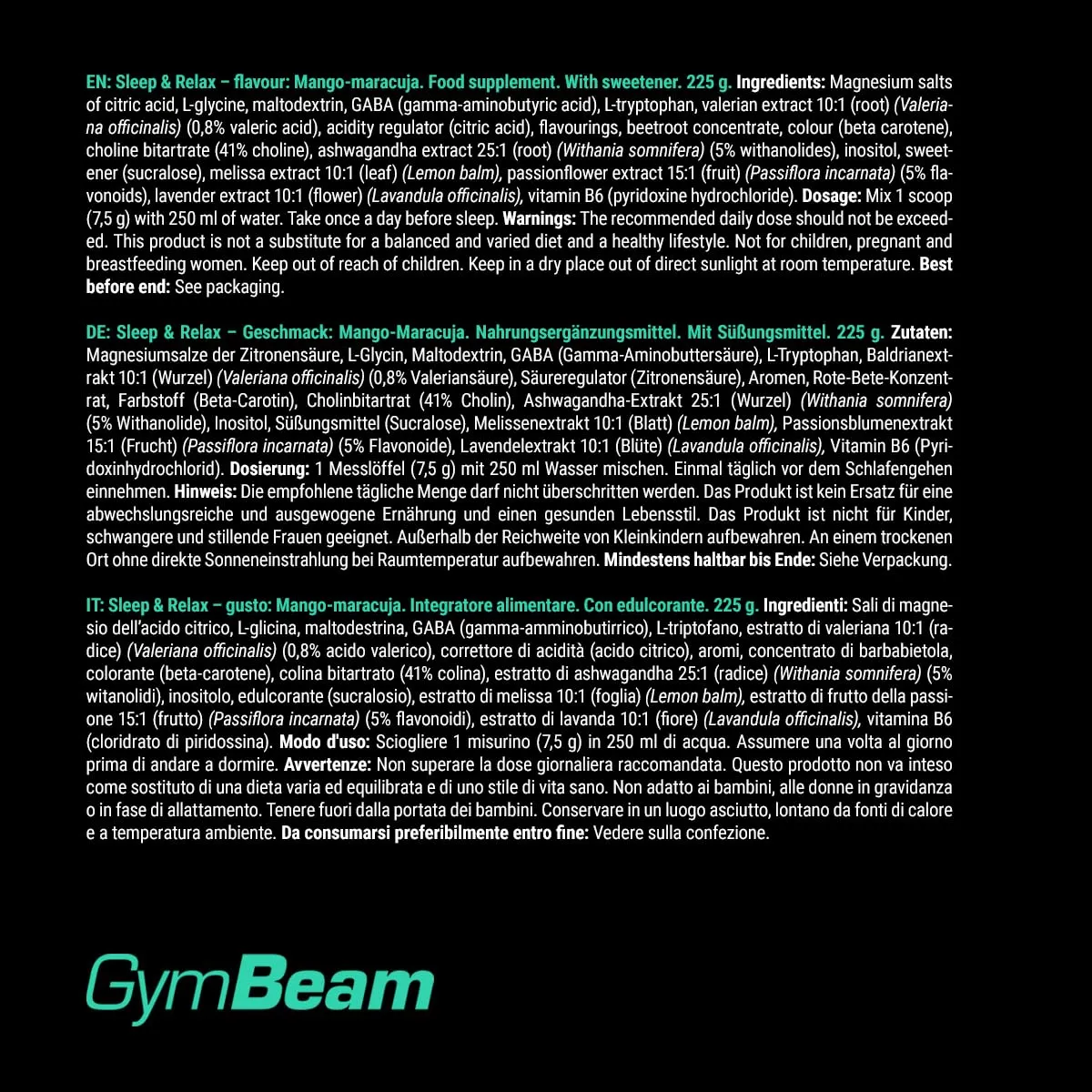 GymBeam Schlaf Entspannungspulver 225 g Mango