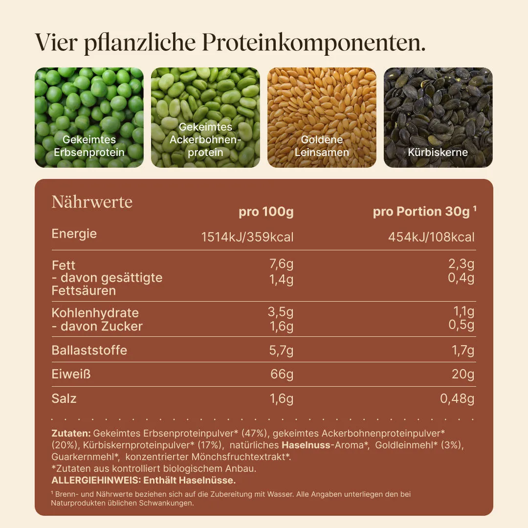 Vetain Vegan Protein Haselnuss Pulver 540g Bio