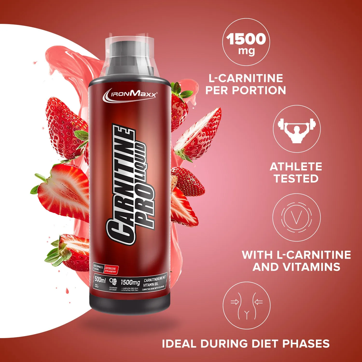 IronMaxx Carnitine Pro Liquid 500ml Erdbeere vegan