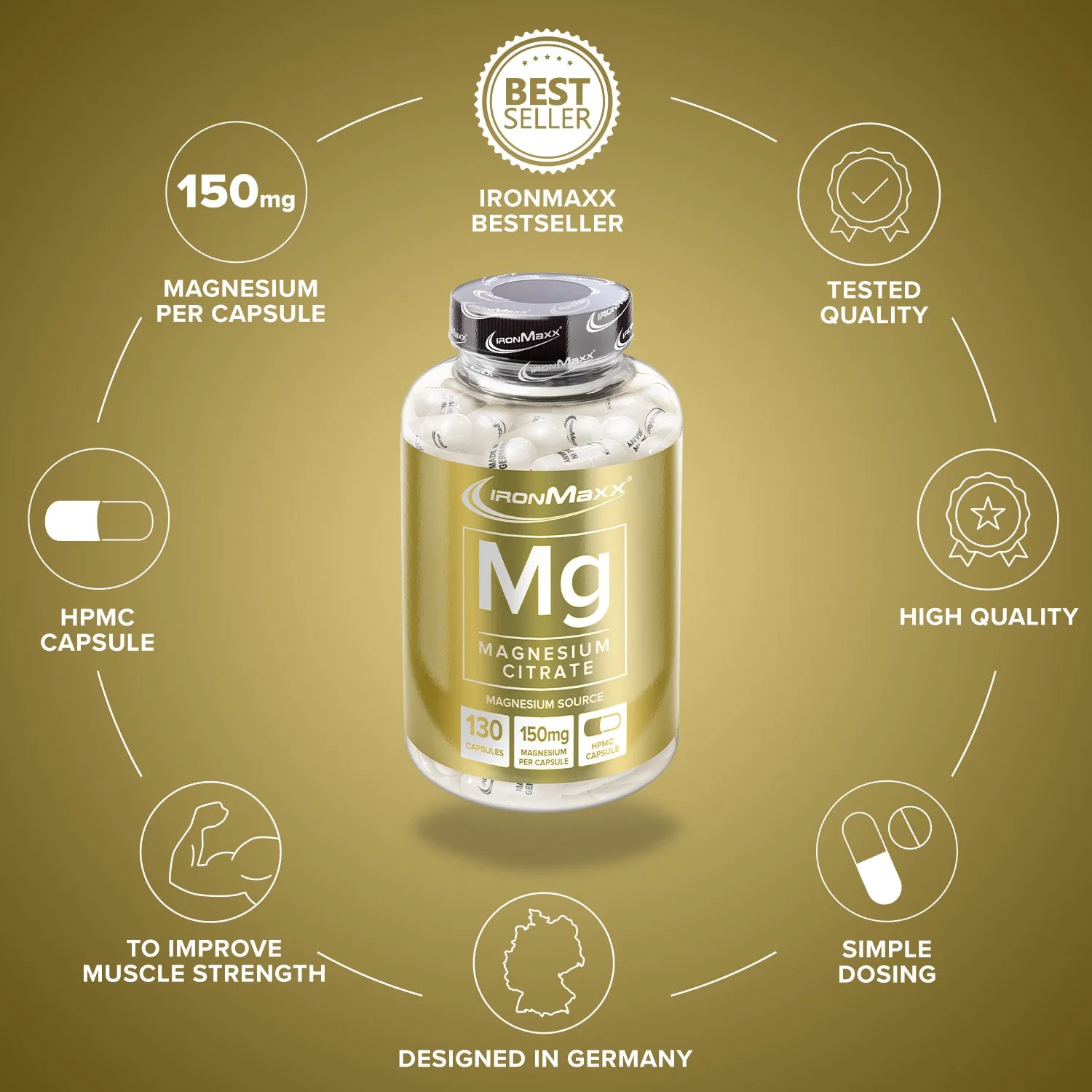 IronMaxx Magnesium 130 Kapseln 300 mg pro Portion