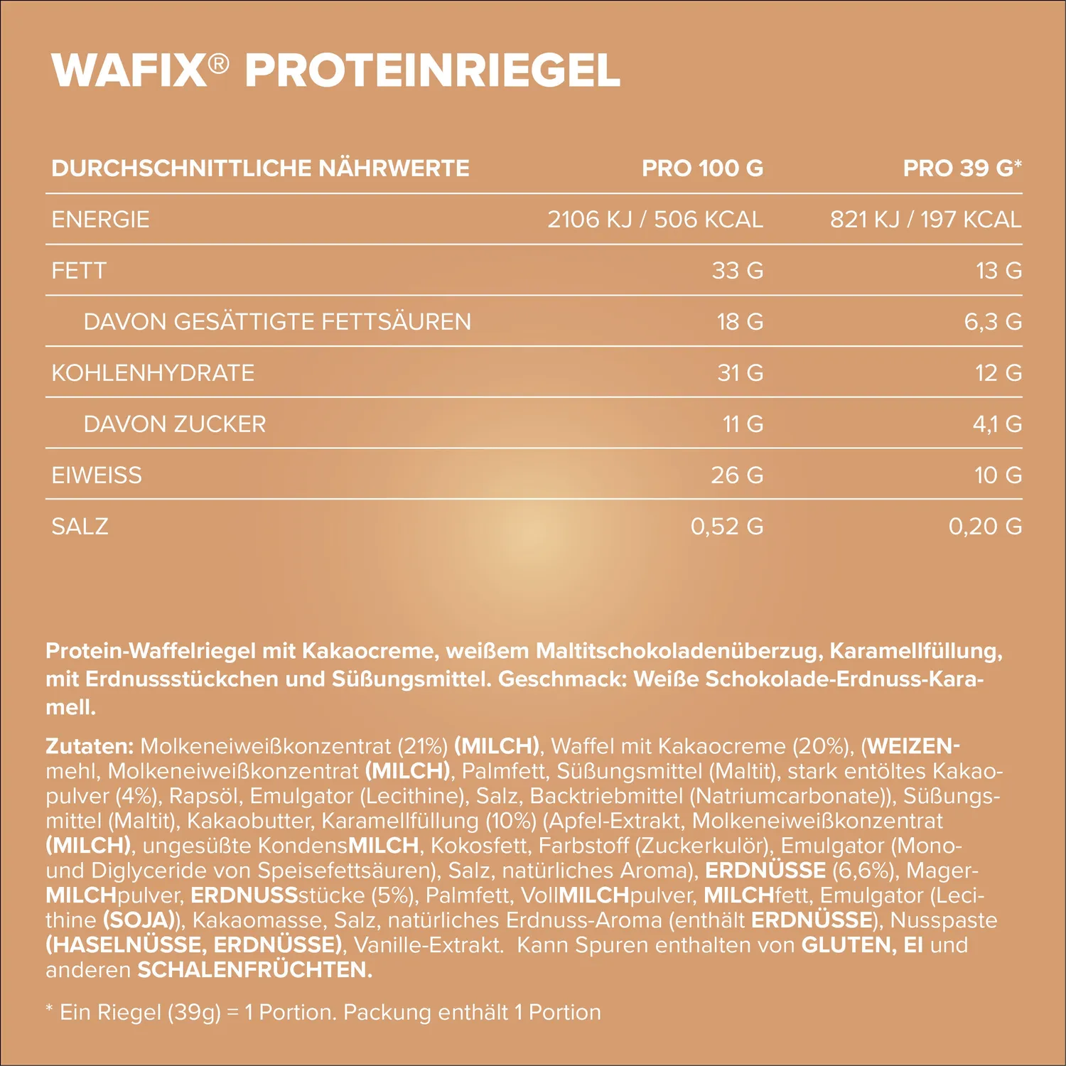 IronMaxx Wafix Proteinriegel White Peanut Caramel 39g