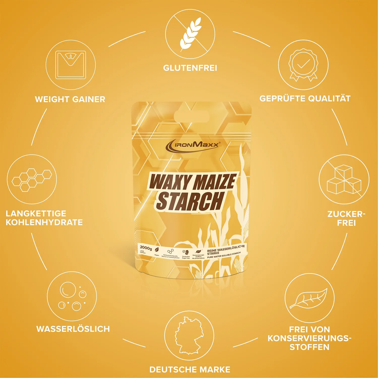 IronMaxx Waxy Maize Starch 2000 g Weight Gainer vegan zuckerfrei