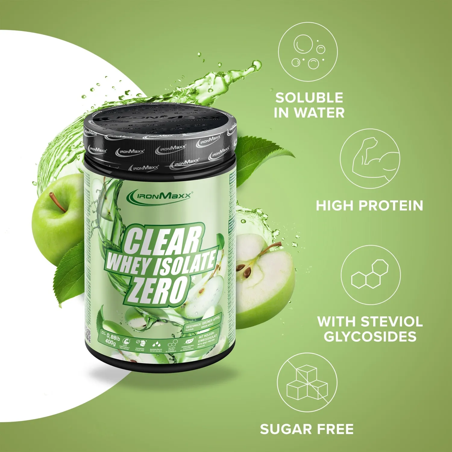 IronMaxx Clear Whey Isolate Zero Proteinpulver 400g Green Apple zuckerfrei
