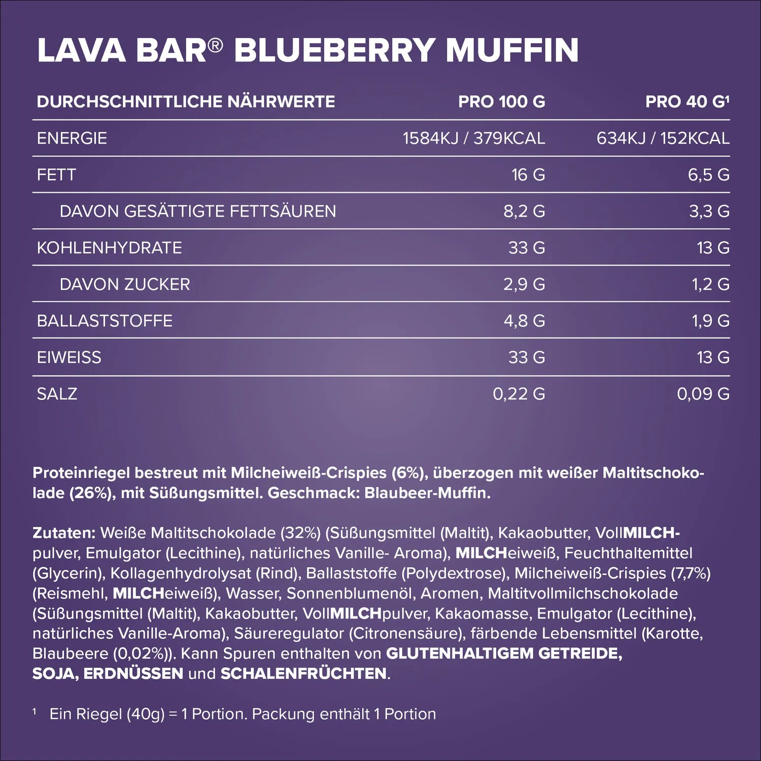 IronMaxx Lava Bar Proteinriegel Blueberry Muffin 40g