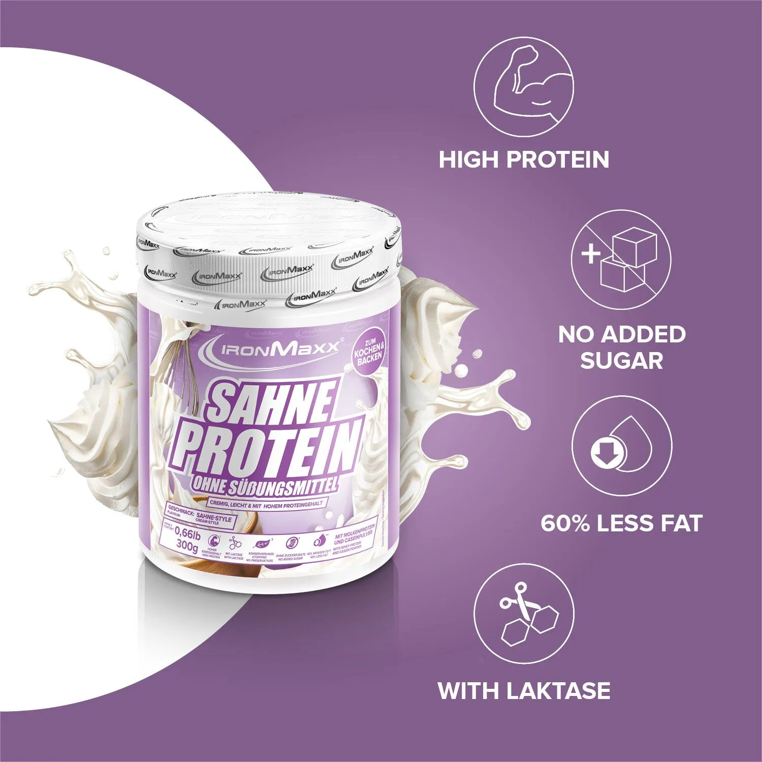 IronMaxx Sahne Protein Pulver Sahne 300g 76% Protein