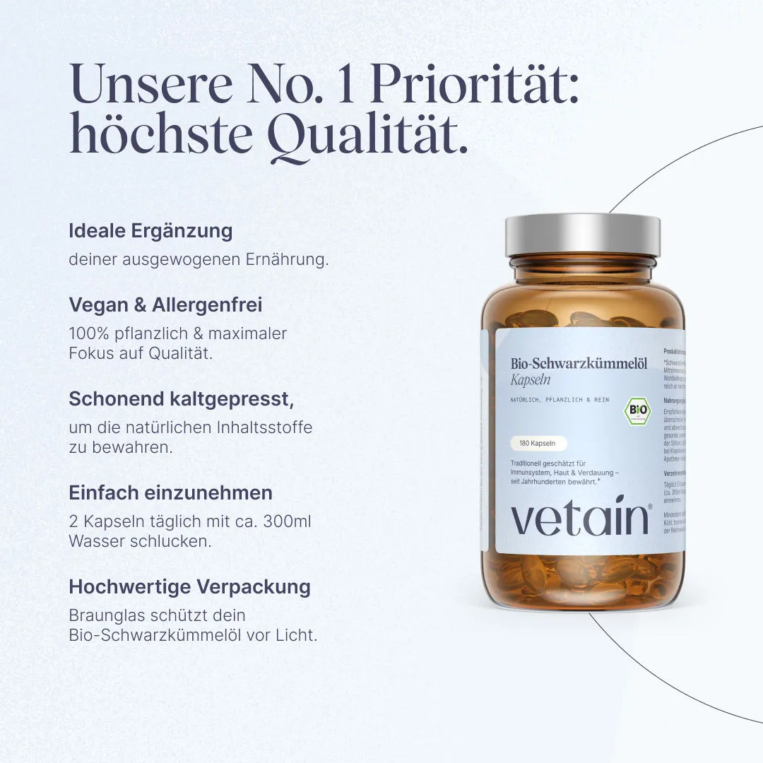 VETAIN Bio-Schwarzkümmelöl Kapseln 180 Stück Bio