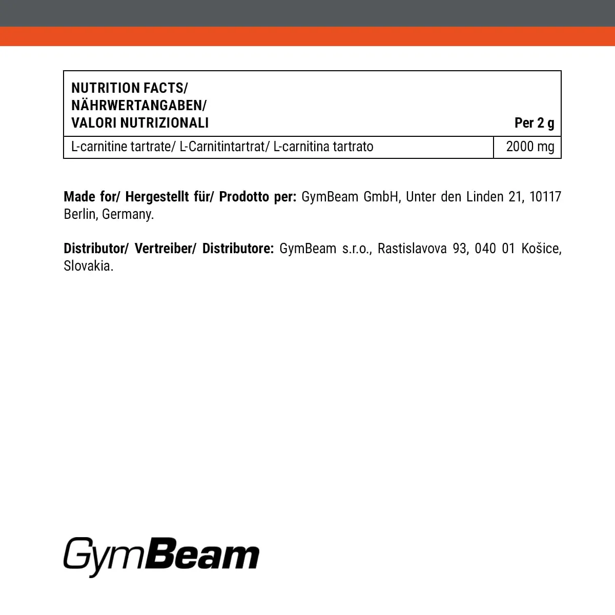 GymBeam L-Carnitin Tartrat Pulver neutral 250 g