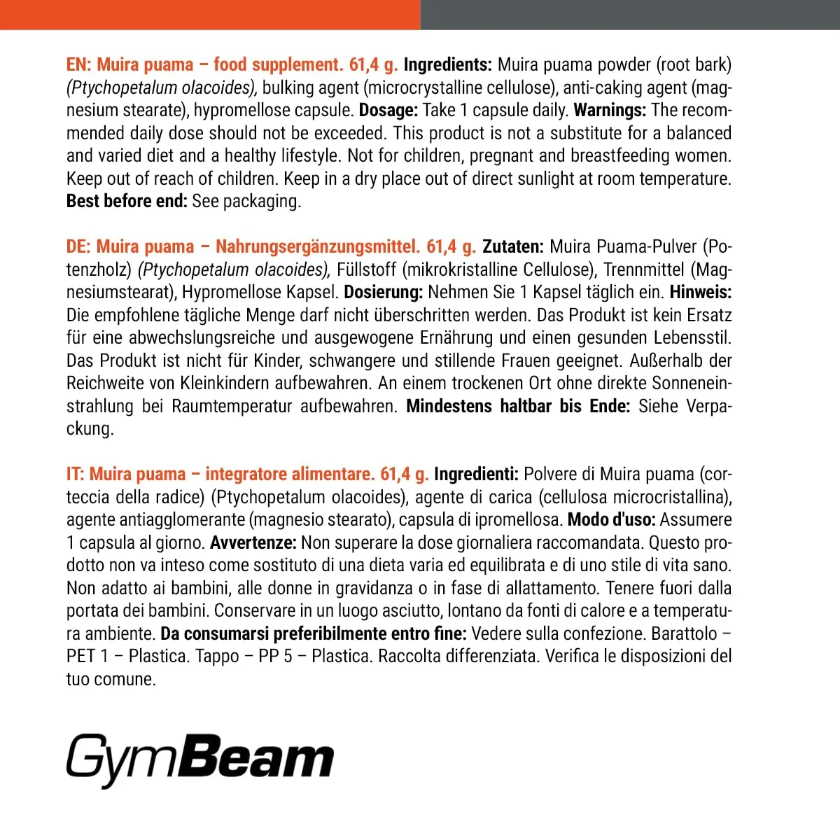 GymBeam Muira Puama Kapseln 90 Stk vegan