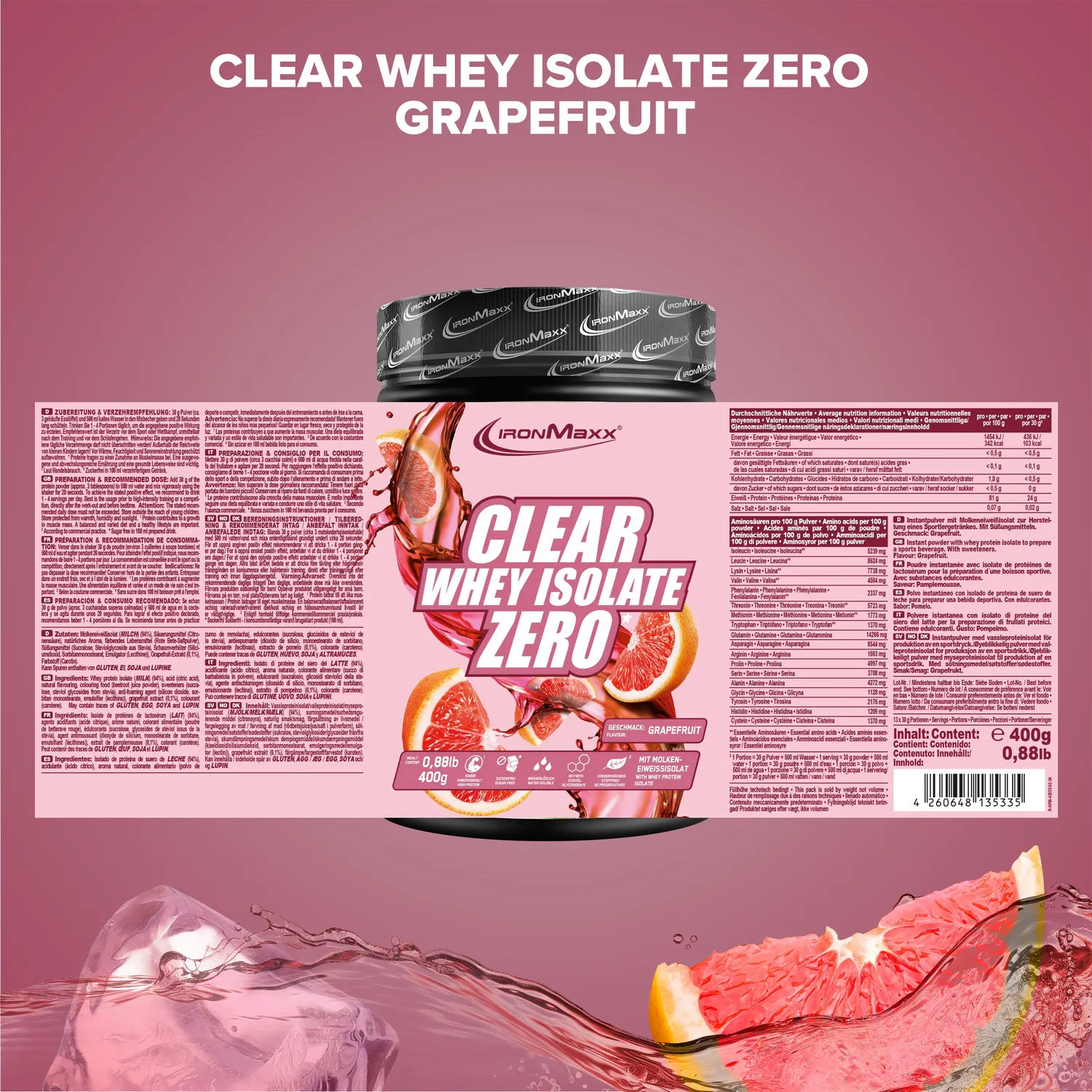 IronMaxx Clear Whey Isolate ZERO Grapefruit 400 g