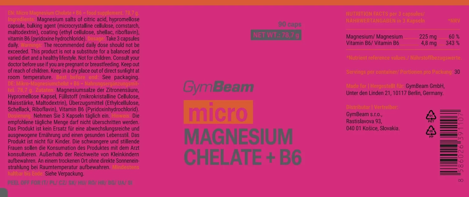 GymBeam Micro Magnesium Chelat + B6 90 Tabs magenschonend