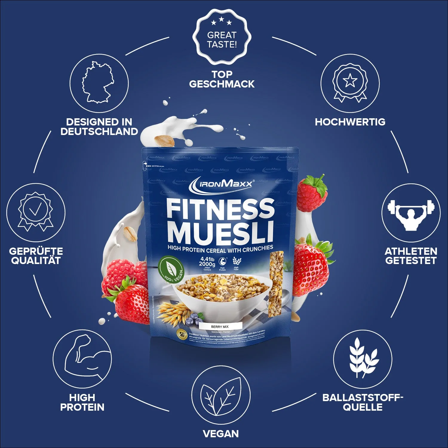 IronMaxx Fitness Müsli Berry Mix Müsli 2000g proteinreich
