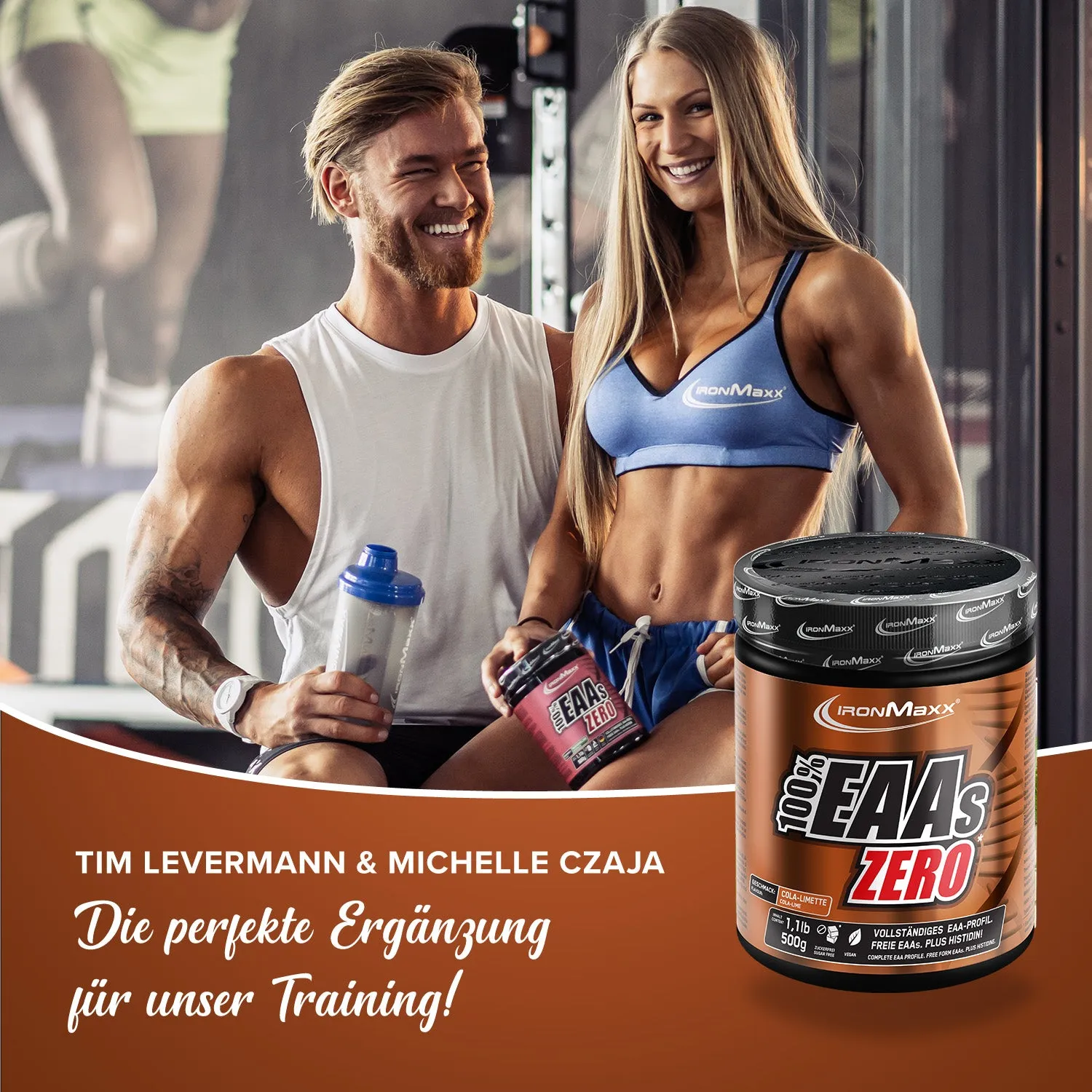 IronMaxx 100% EAAs Zero EAA-Pulver 500g Cola Lime zuckerarm
