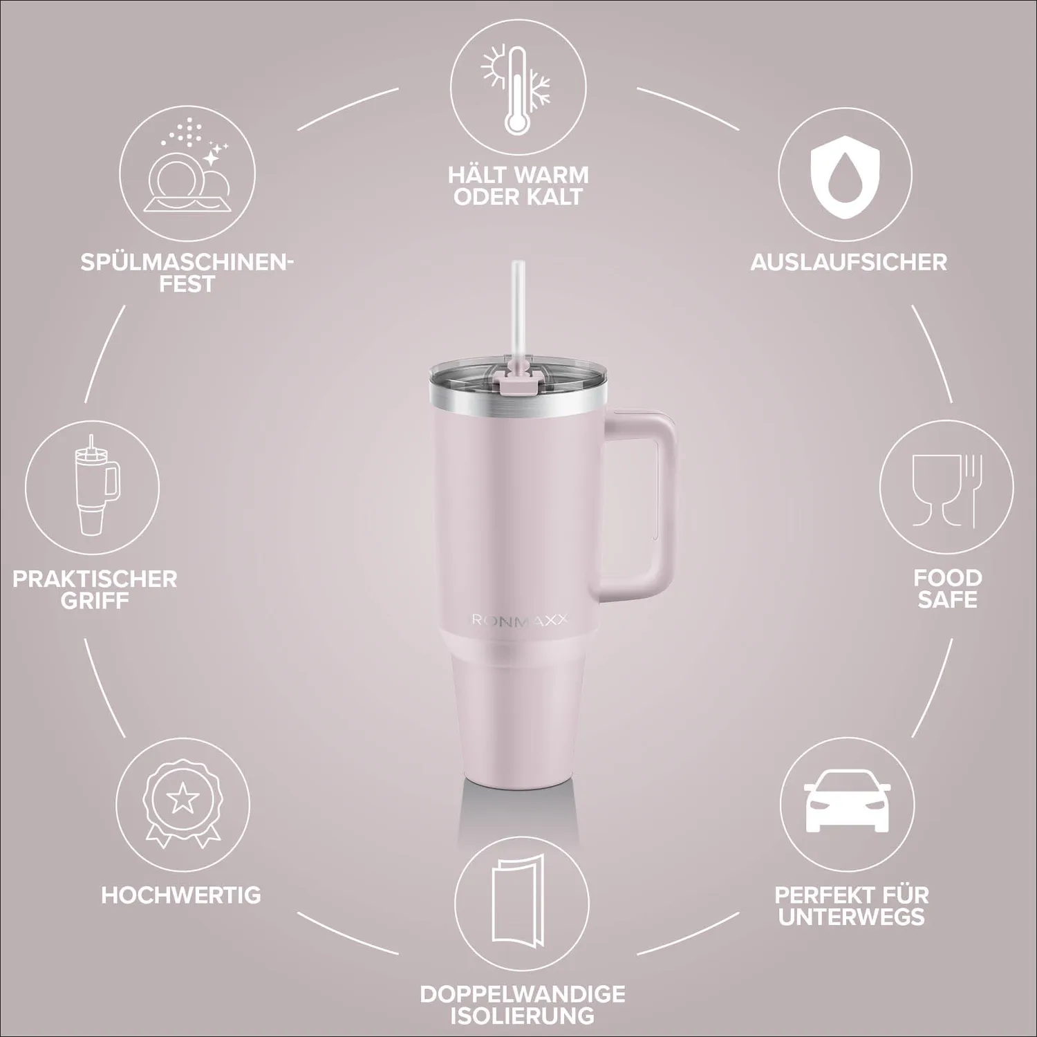 IronMaxx Cup V3.0 Trinkbecher 1200ml Rose mit Griff