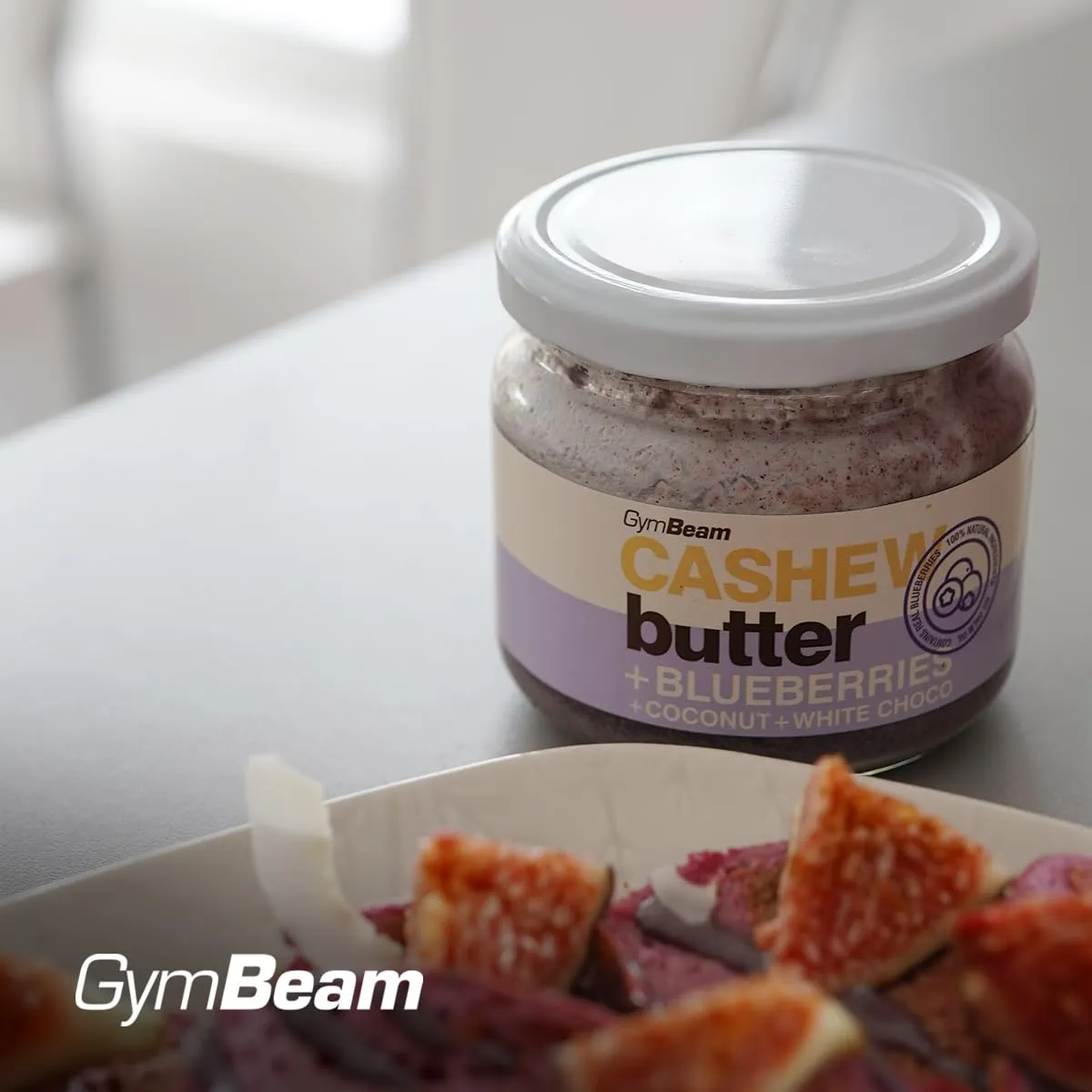 GymBeam Cashewbutter Kokos weiße Schokolade Blaubeere 340g