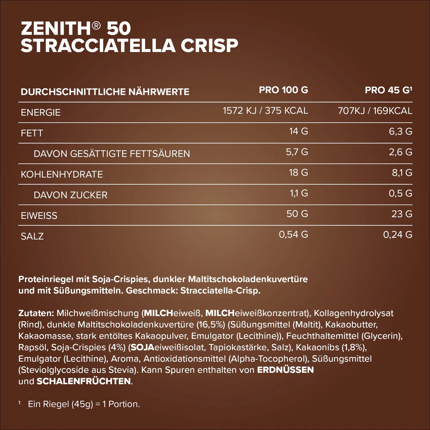 IronMaxx Zenith 50 Proteinriegel Stracciatella Crisp 45g 23g Eiweiß