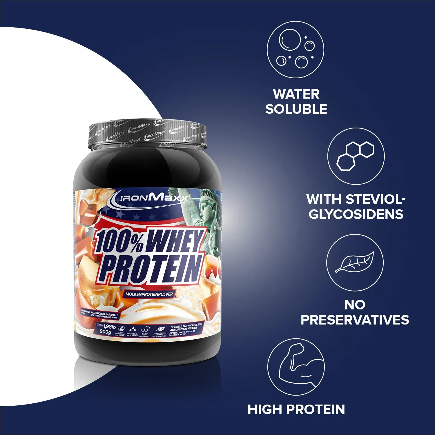 IronMaxx 100% Whey Proteinpulver 900g Cheesecake zuckerfrei