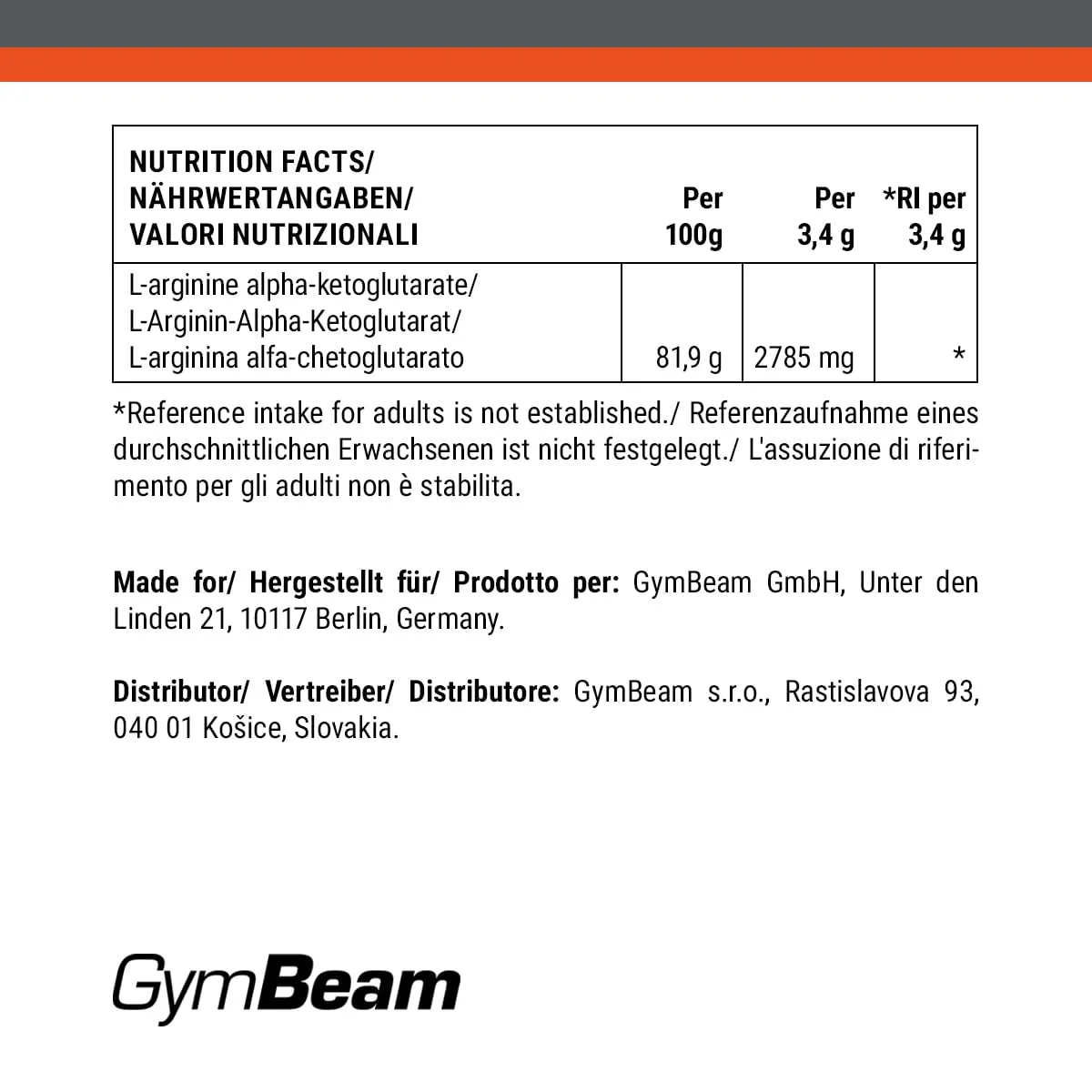 GymBeam Arginin A.K.G Pulver 500g Zitrone Limette Instant