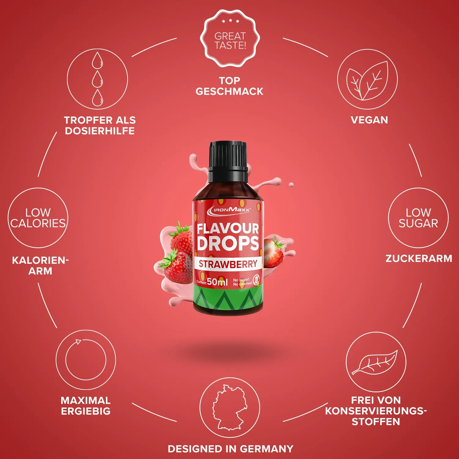 IronMaxx Flavour Drops Erdbeere 50ml zuckerfrei vegan