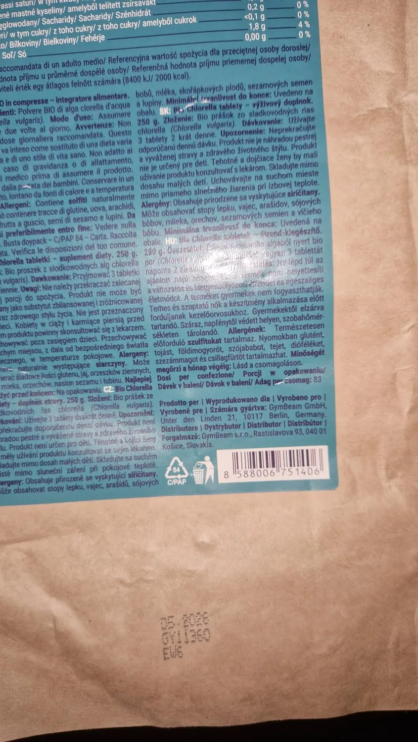 GymBeam Bio Chlorella Tabletten 500 Stk vegan proteinreich