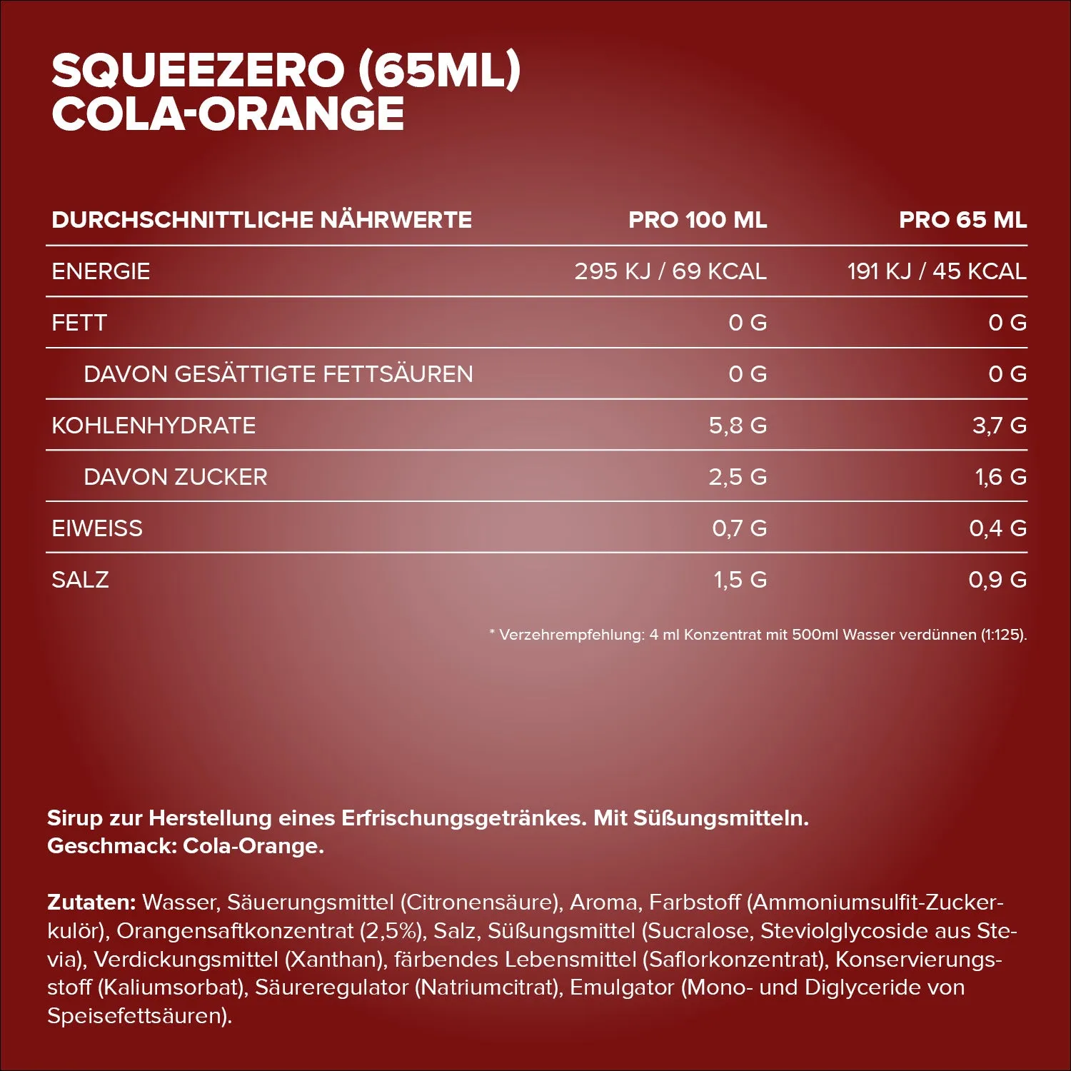 IronMaxx SqueeZero Getränkekonzentrat Cola Orange 65ml zuckerfrei