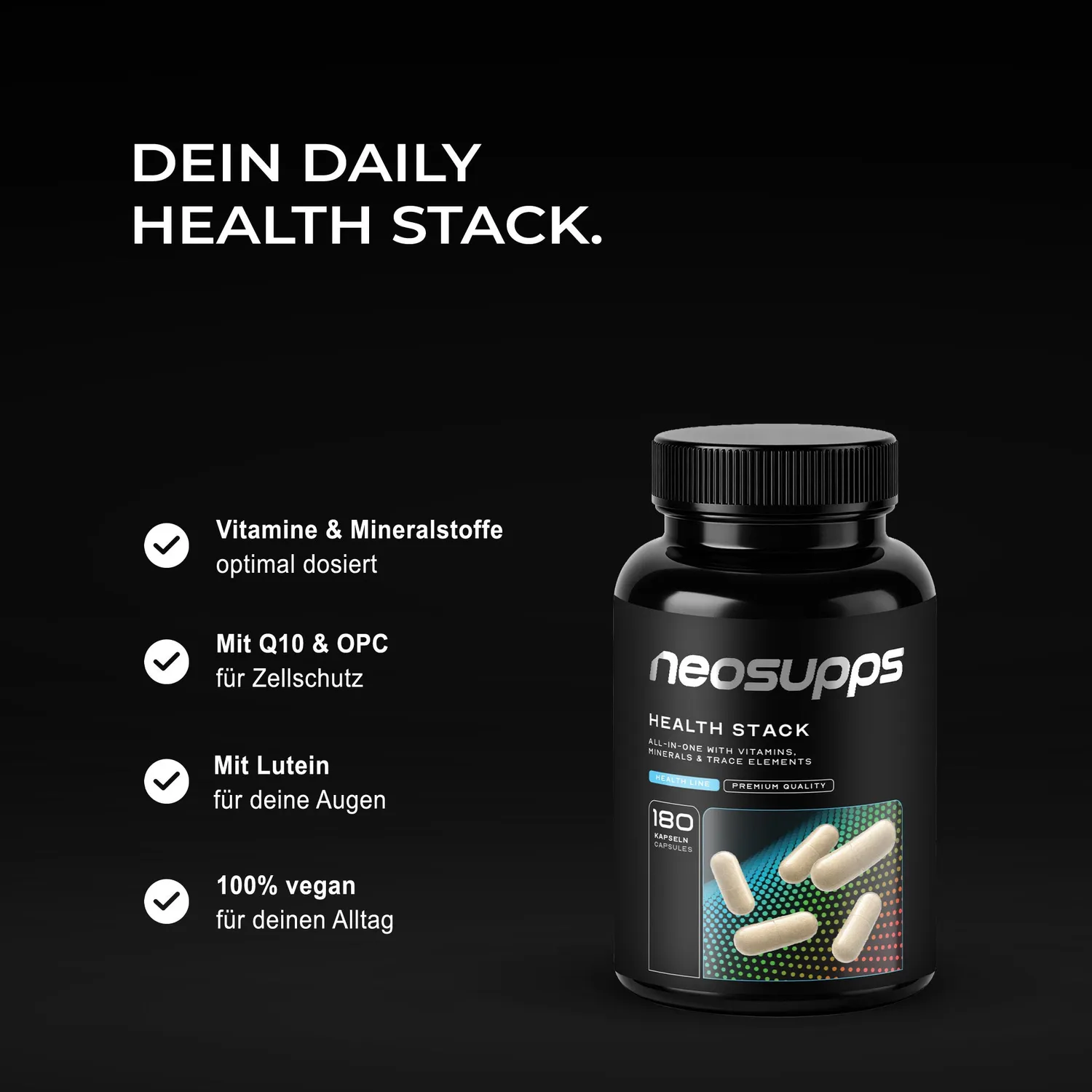 Neosupps Health Stack Vitaminkapseln 180 Kapseln All-in-One vegan