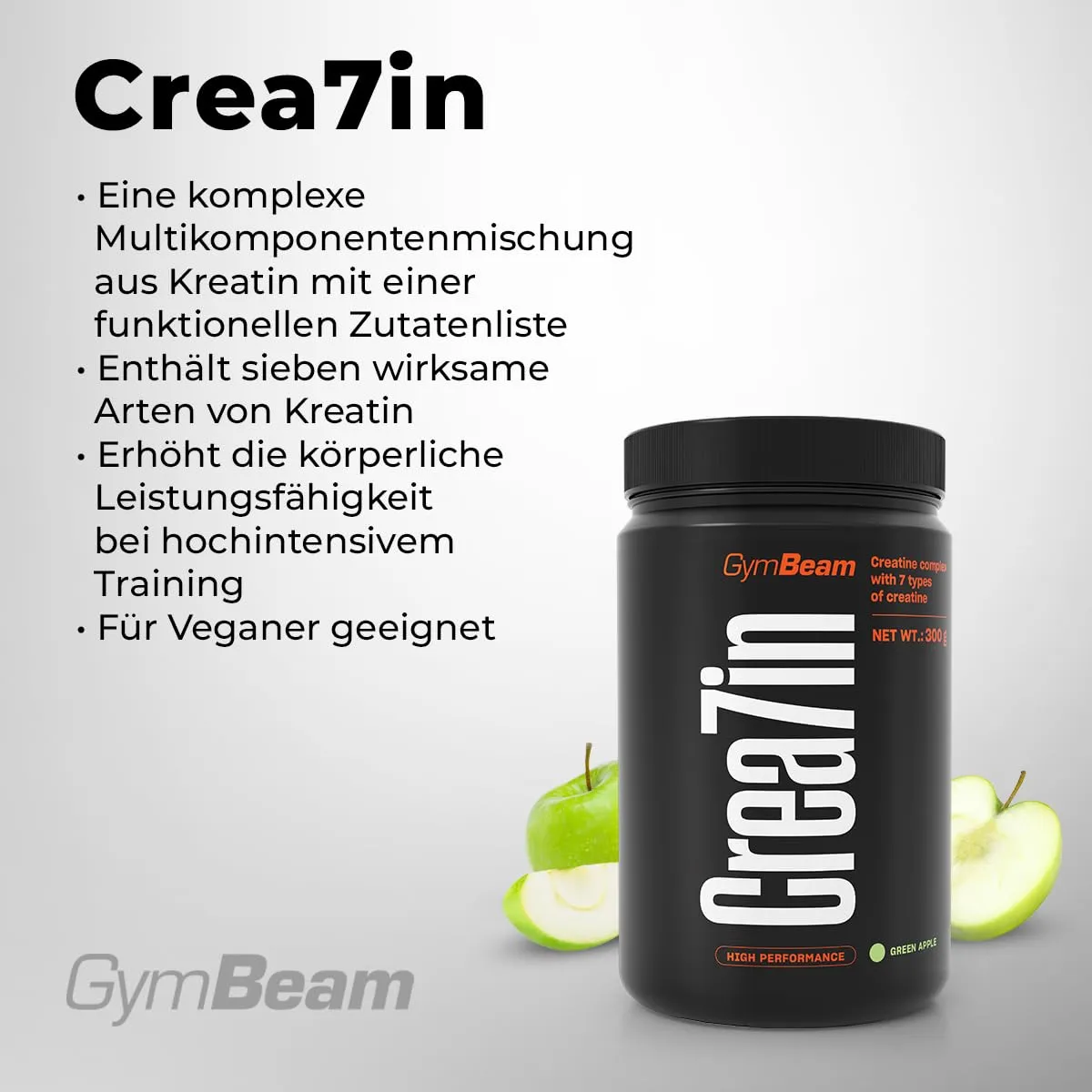 GymBeam Crea7in Kreatin Green Apple 300g Komplex