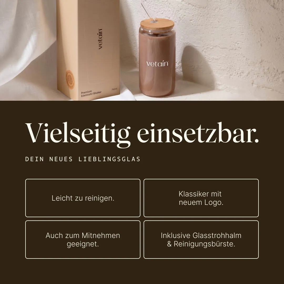 VETAIN Trinkglas mit Strohhalm Glas mit Logo