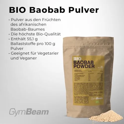 GymBeam Baobab Pulver BIO 200g ballaststoffreich