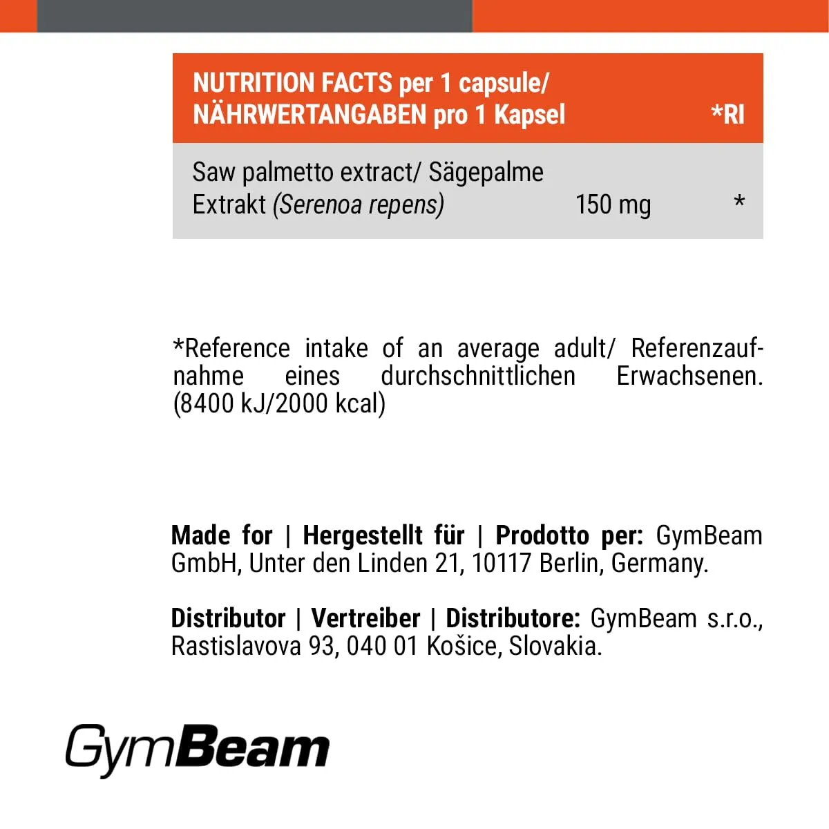 GymBeam Sägepalme Kapseln 90 Caps vegan 150 mg