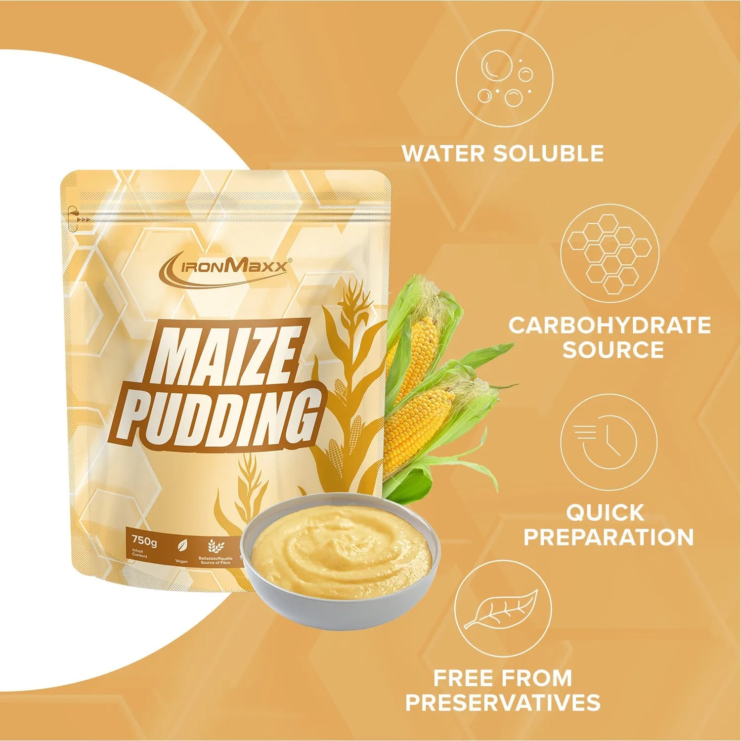 IronMaxx Maize Pudding Puddingpulver 750g vegan