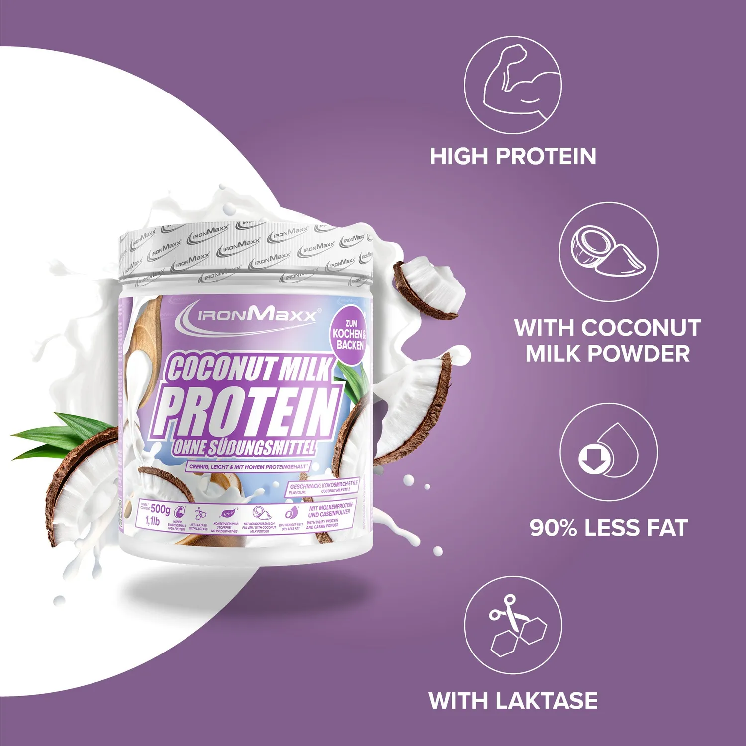 IronMaxx Coconut Milk Protein Dose Pulver 500g Kokosmilch