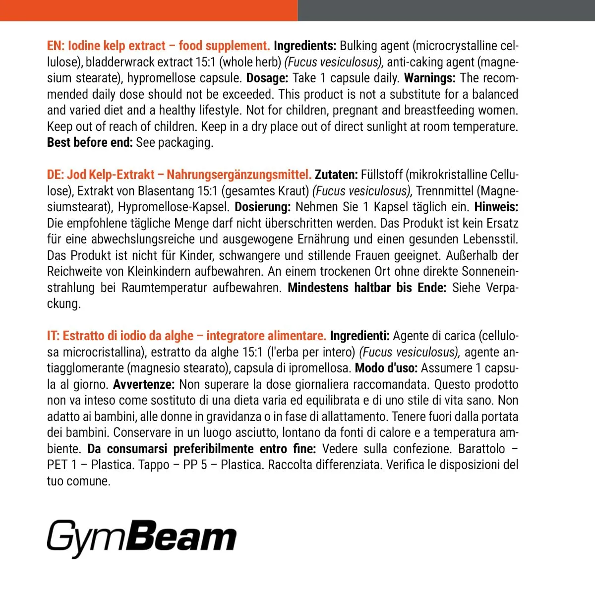 GymBeam Jod Tabletten Algen-Extrakt 325 µg 90 Caps vegan