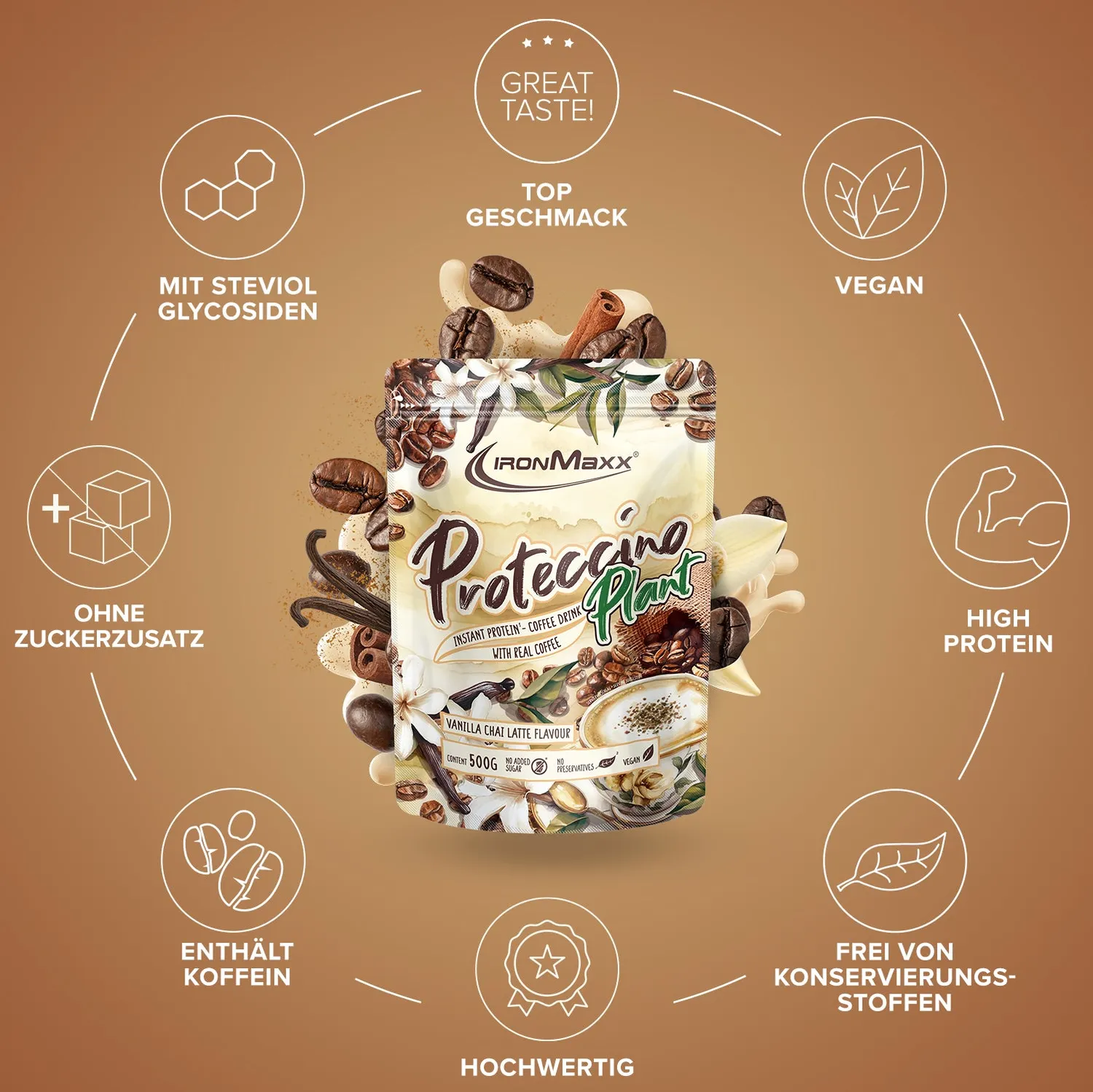 IronMaxx Proteccino Plant Protein Kaffee 500g Vanilla Chai