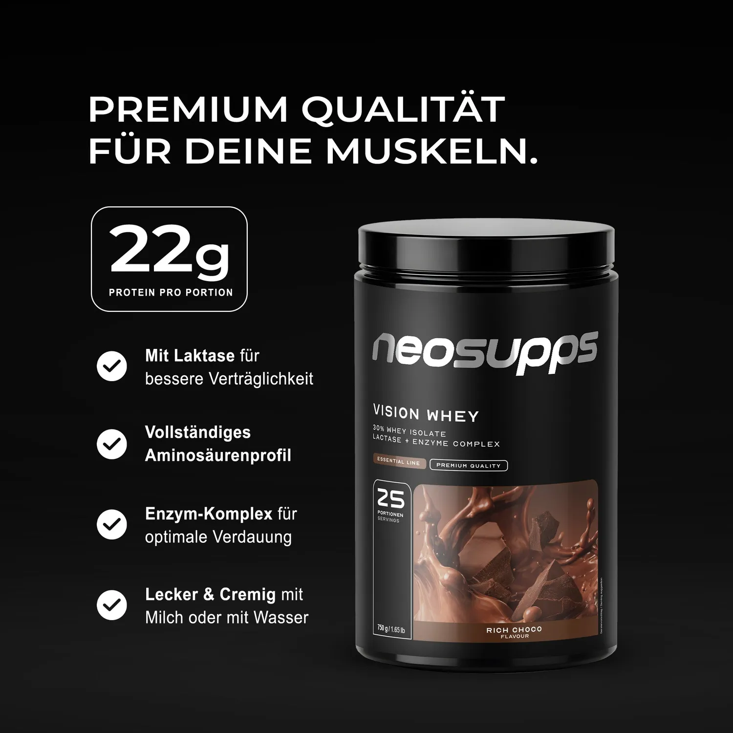 Neosupps Vision Whey Rich Choco Pulver 750g Isolat