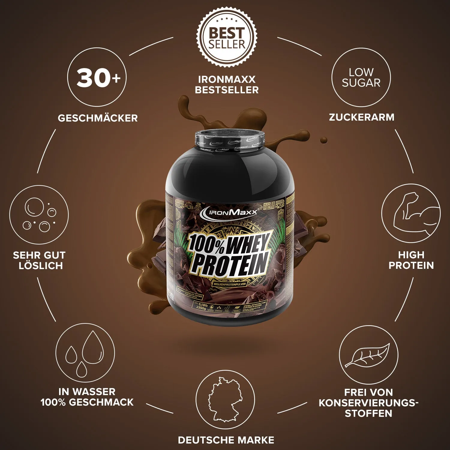 IronMaxx 100% Whey Protein Pulver Dark Cocoa 2350g High Protein