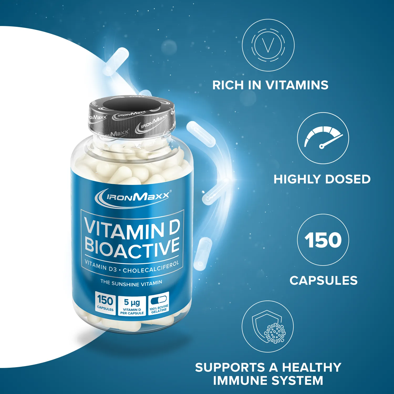 IronMaxx Vitamin D Bioactive Kapseln 150 Stk. hochdosiert D3