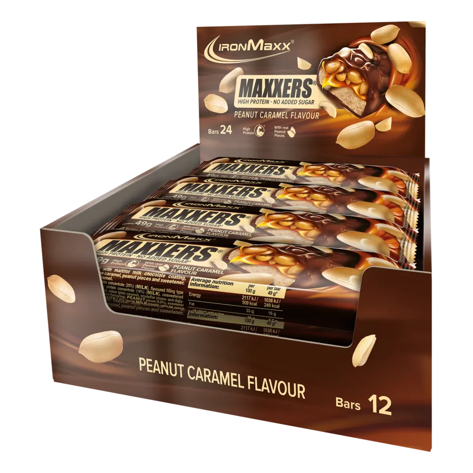 IronMaxx Maxxers Proteinriegel 12x49g Peanut Caramel stark