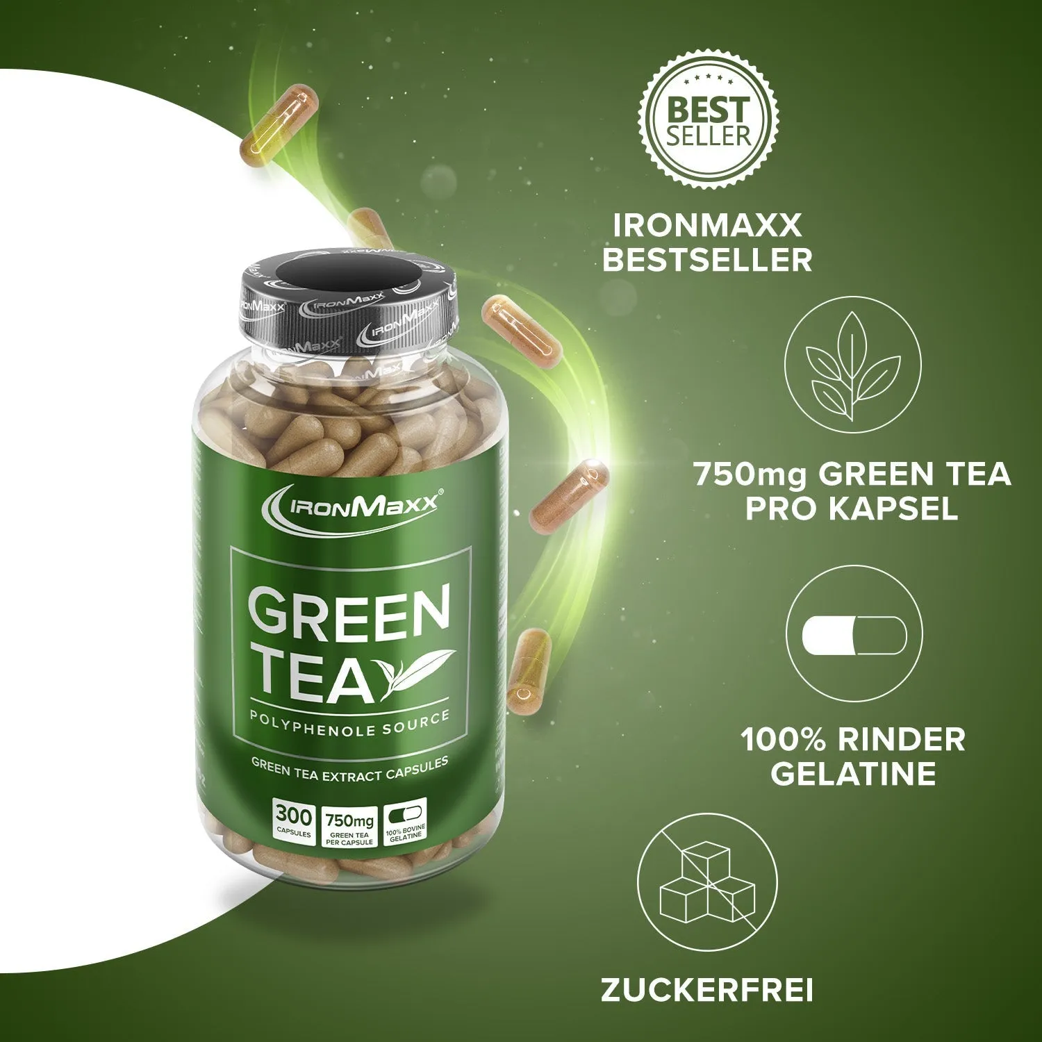 IronMaxx Green Tea Grüntee Extrakt Kapseln 300 Stk. Diät