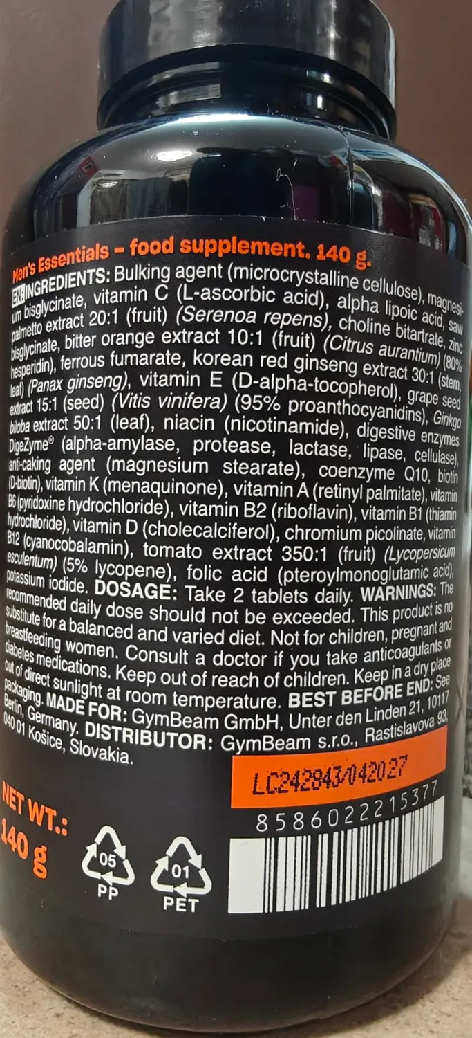 GymBeam Men's Essentials Multivitamin 120 Tabs Männer