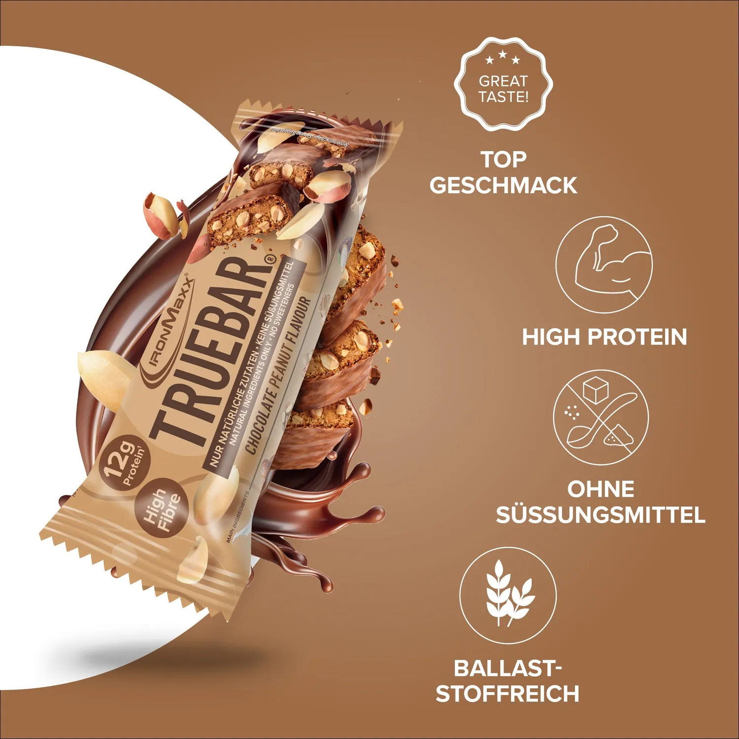 IronMaxx TrueBar Proteinriegel Chocolate Peanut 12x45g